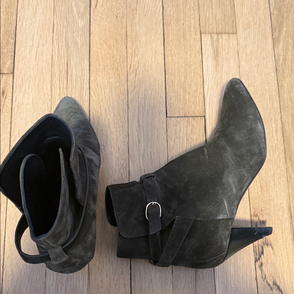 Celine Suede Ankle Boot (Olive)